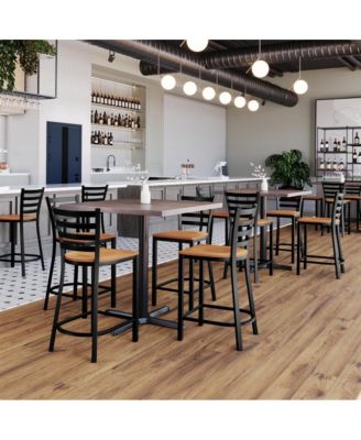 Ladder Back Metal Restaurant Counter Stool - Upholstered Seat