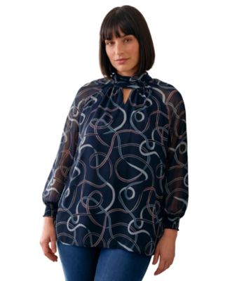 Plus Size Ruched Keyhole Sheer Tunic