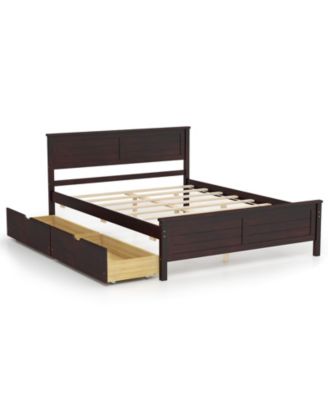Full Size Bed Frame with Storage Drawers and Solid Wood