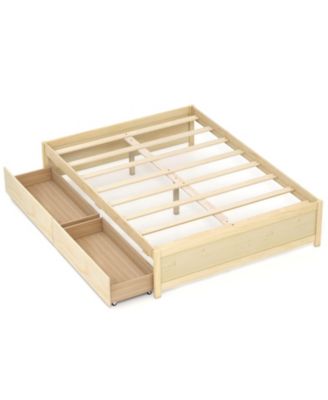 Full Size Wooden Bed Frame with 2 Rolling Storage Drawers