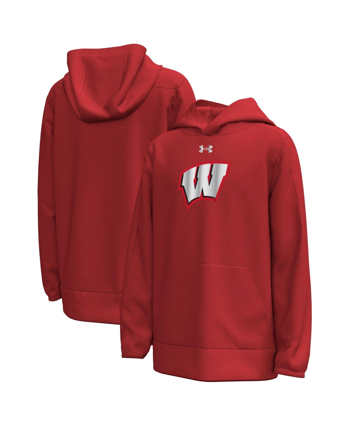 Under Armour Big Boys' and Girls' Red Wisconsin Badgers 2026 Lambeau Field Collection Metallic Logo Fleece Hoodie