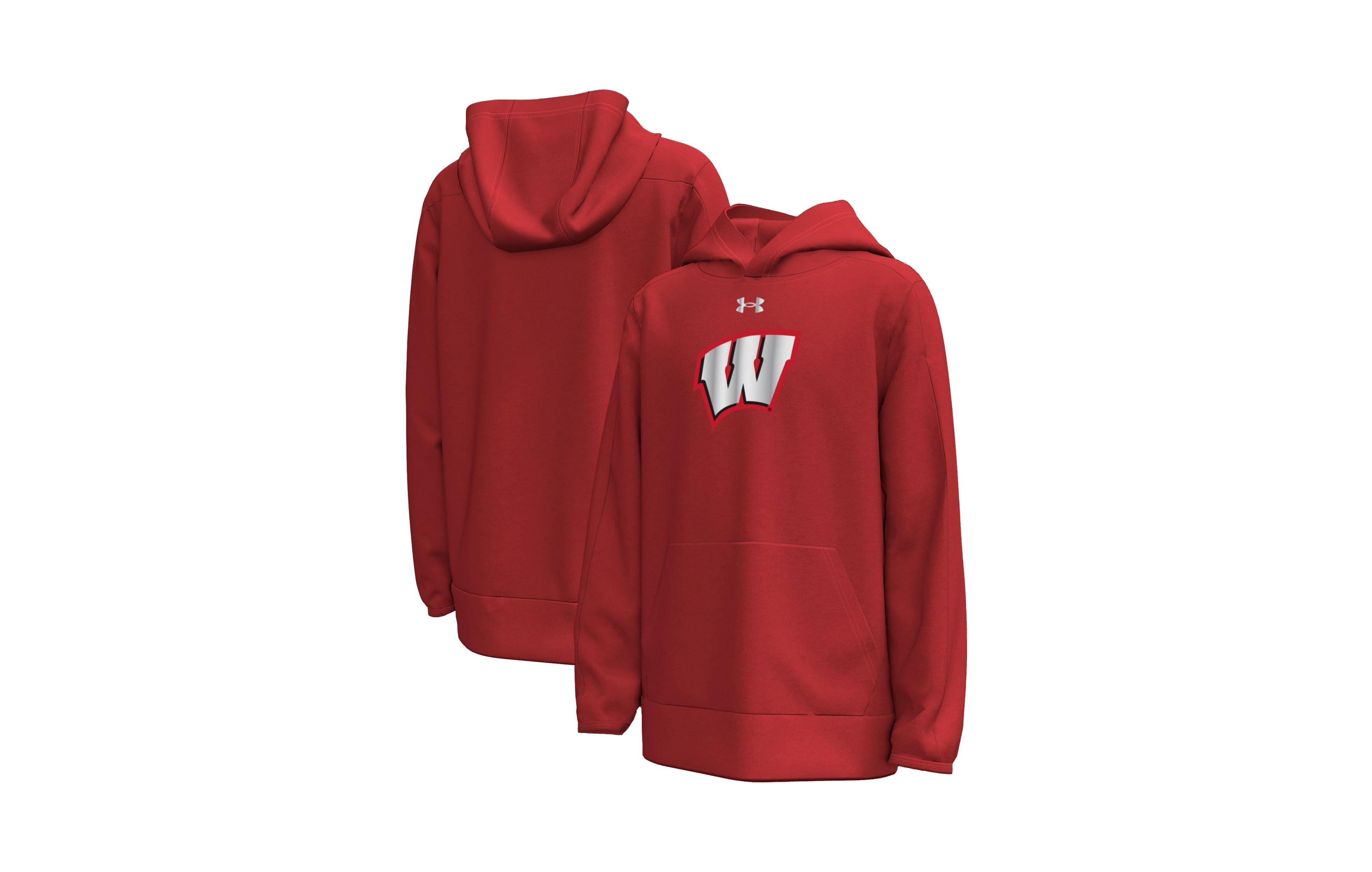Under Armour Big Boys' and Girls' Red Wisconsin Badgers 2026 Lambeau Field Collection Metallic Logo Fleece Hoodie