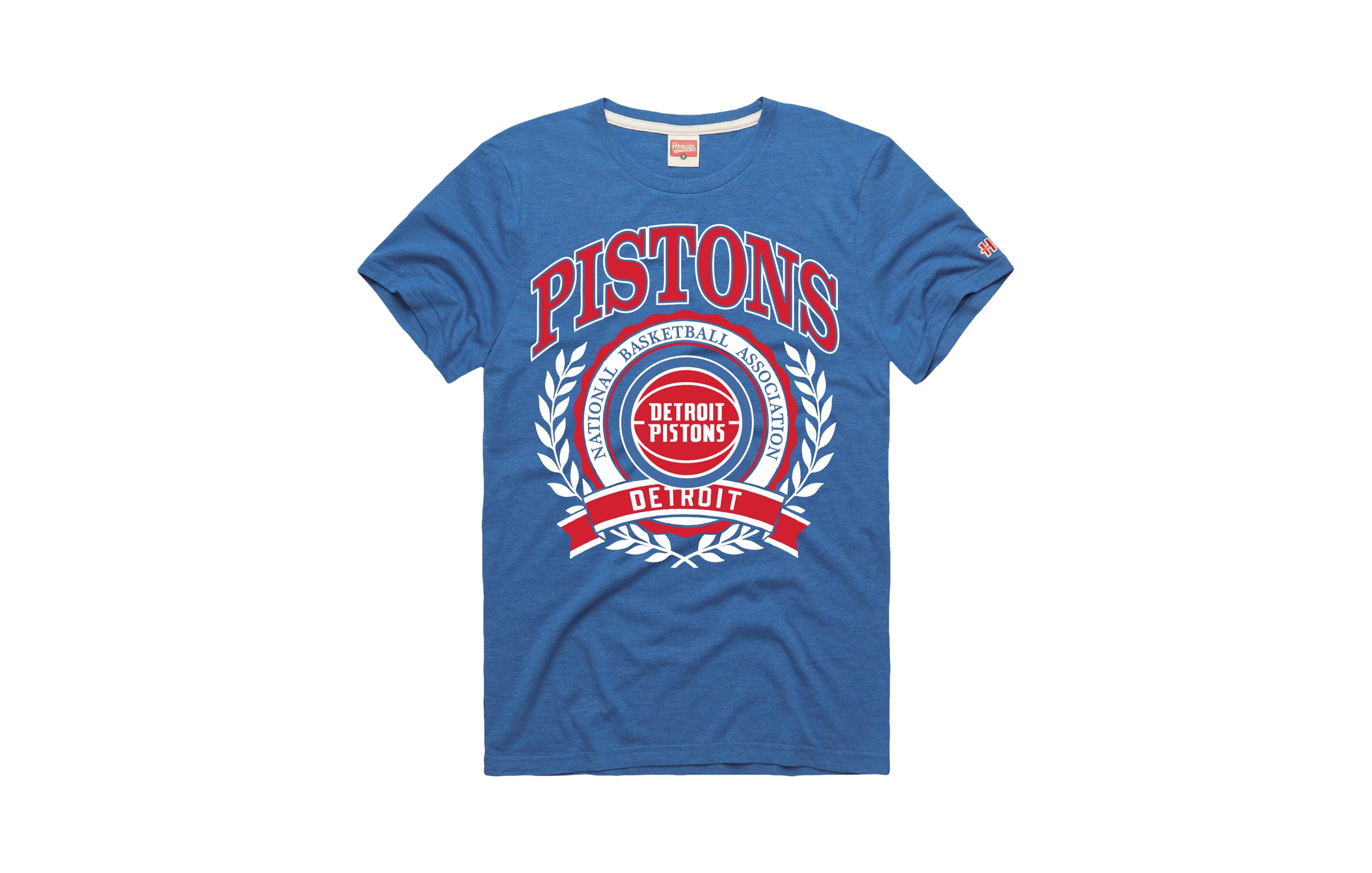 Men's and Women's Homage Blue Detroit Pistons Crest Tri-Blend T-Shirt