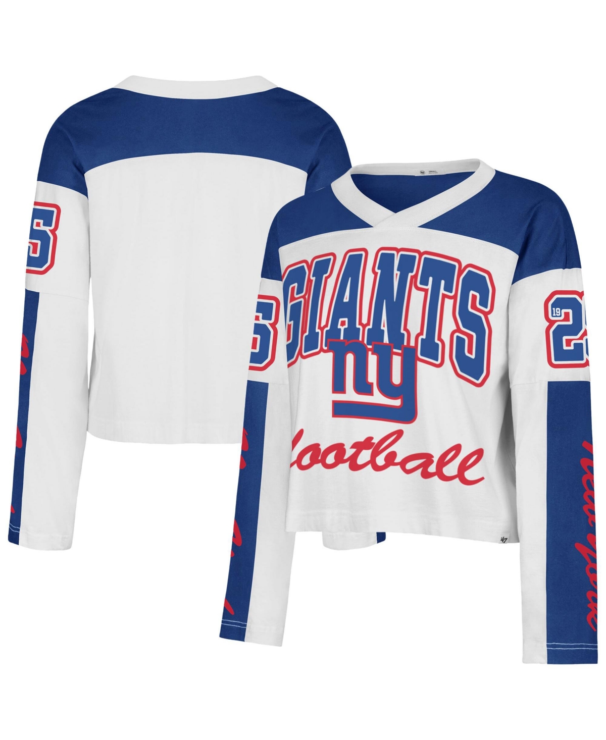 '47 Brand Women's White New York Giants Exclamation Metro V-Neck Long- Sleeves Jersey T-Shirt