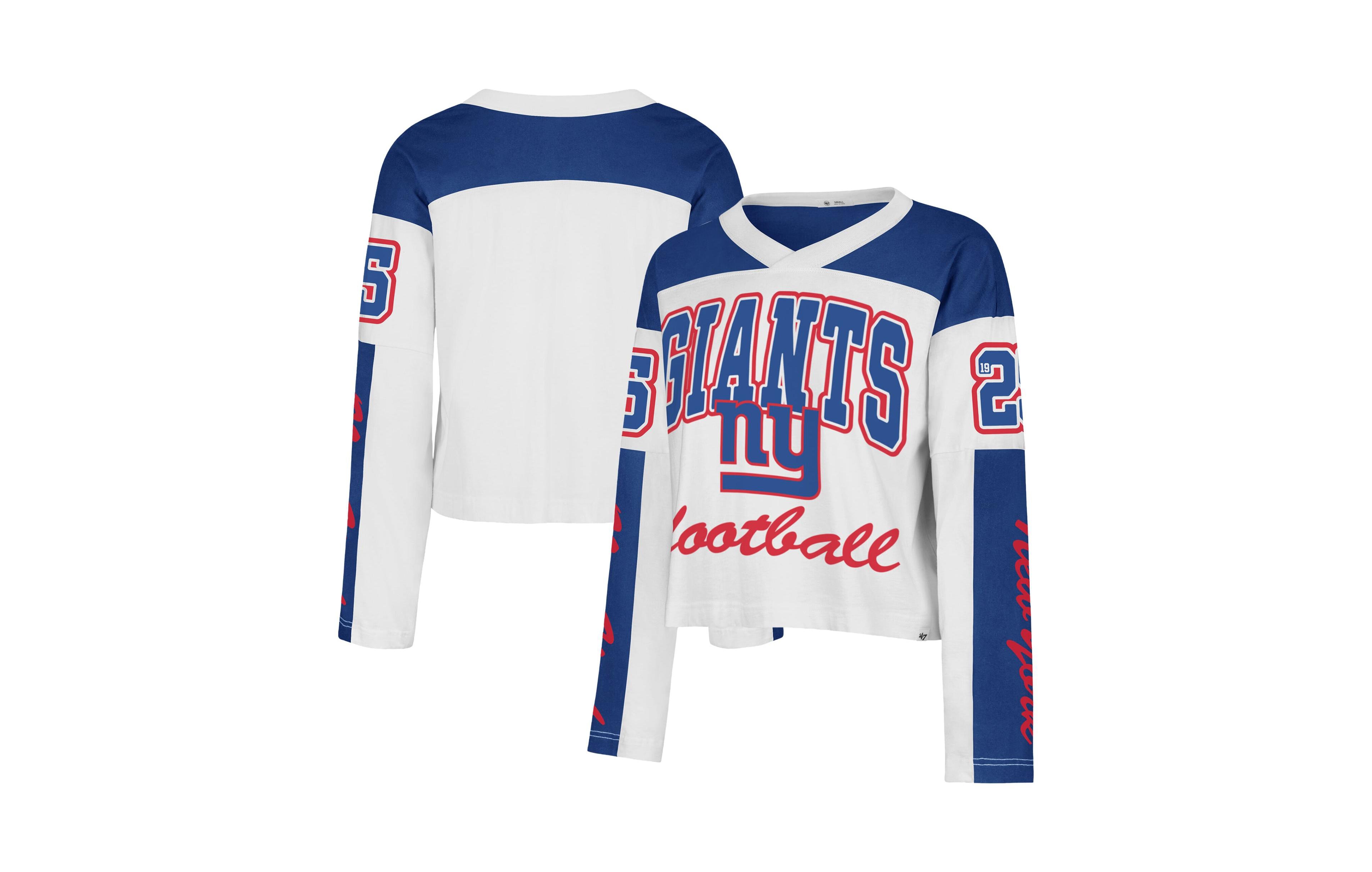 '47 Brand Women's White New York Giants Exclamation Metro V-Neck Long- Sleeves Jersey T-Shirt