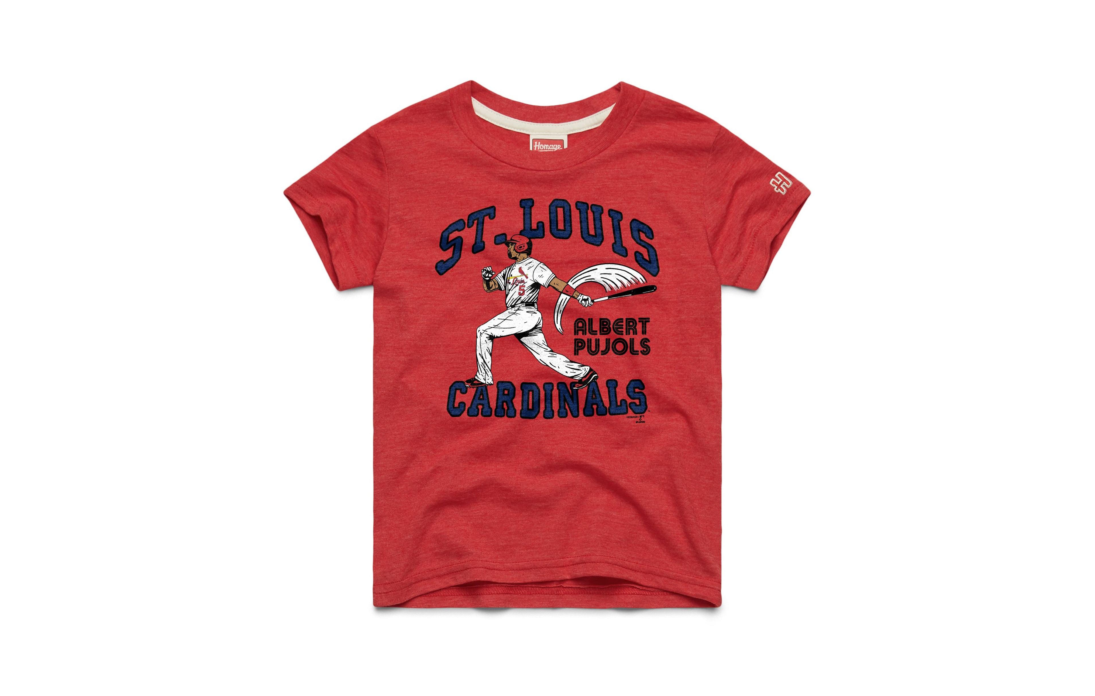 Big Boys and Girls Homage Albert Pujols Red St. Louis Cardinals Cooperstown Collection Player Graphic Tri-Blend T-Shirt