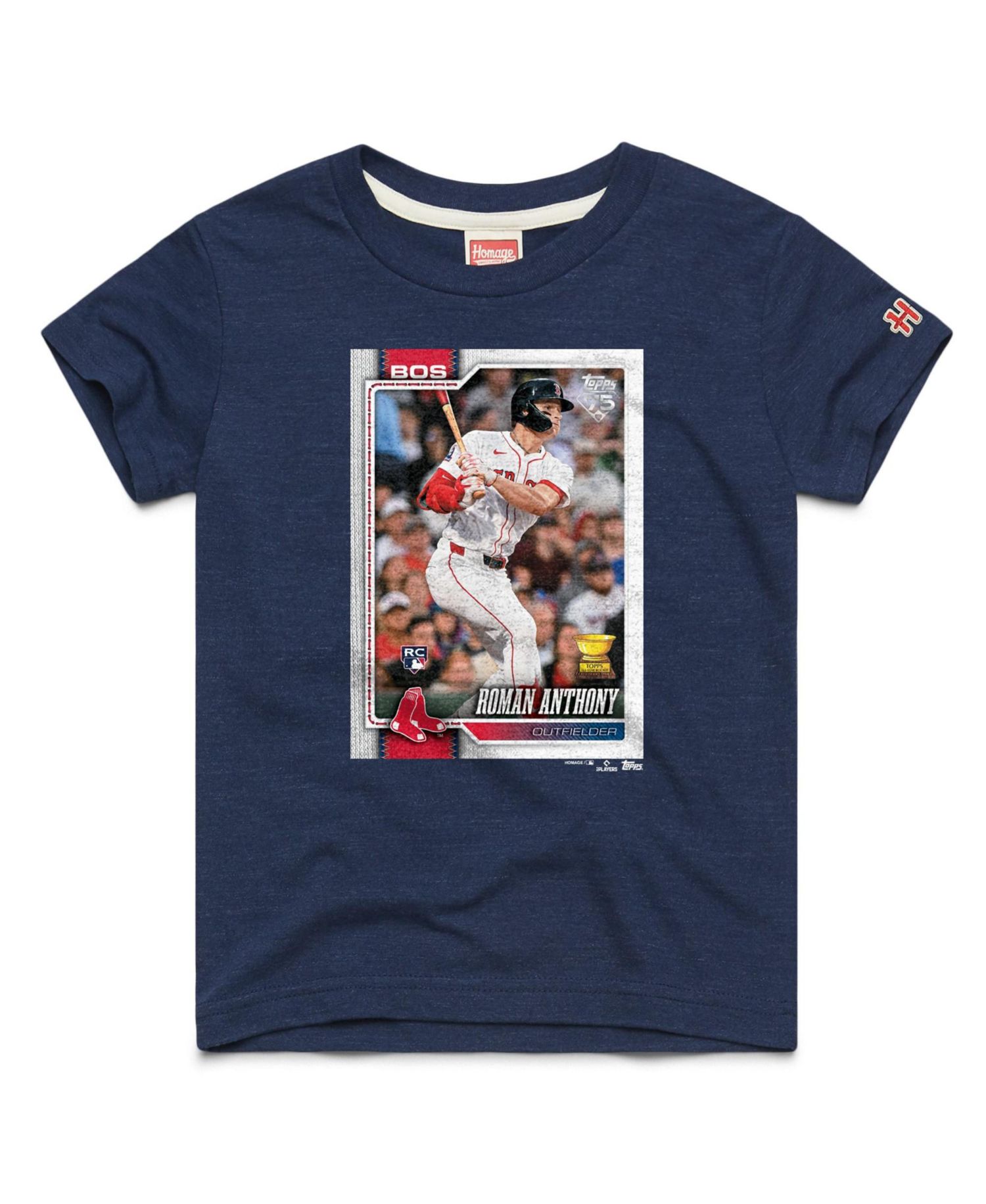 Big Boys and Girls Roman Anthony Navy Boston Red Sox Topps Baseball Card Tri-Blend T-Shirt