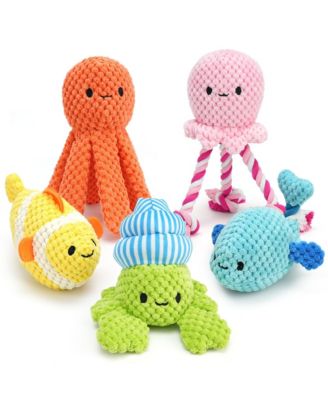 5 Pack Squeaky Crinkle Plush Dog Toys Ocean Animal Set For Small Medium Dogs