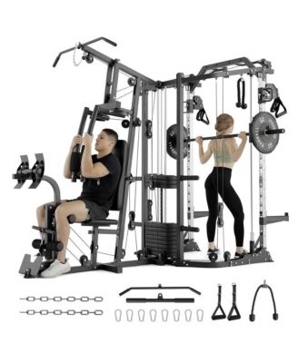 Smith Machine Power Cage, Multi-Function Home Gym System with Cable Crossover, 121LB Weight Stack