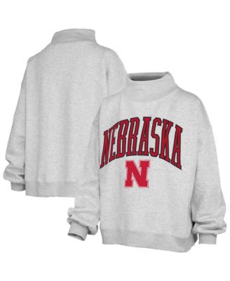 Women's Gray Nebraska Huskers Nelson Texture Lingo Mock Neck Fleece Sweatshirt