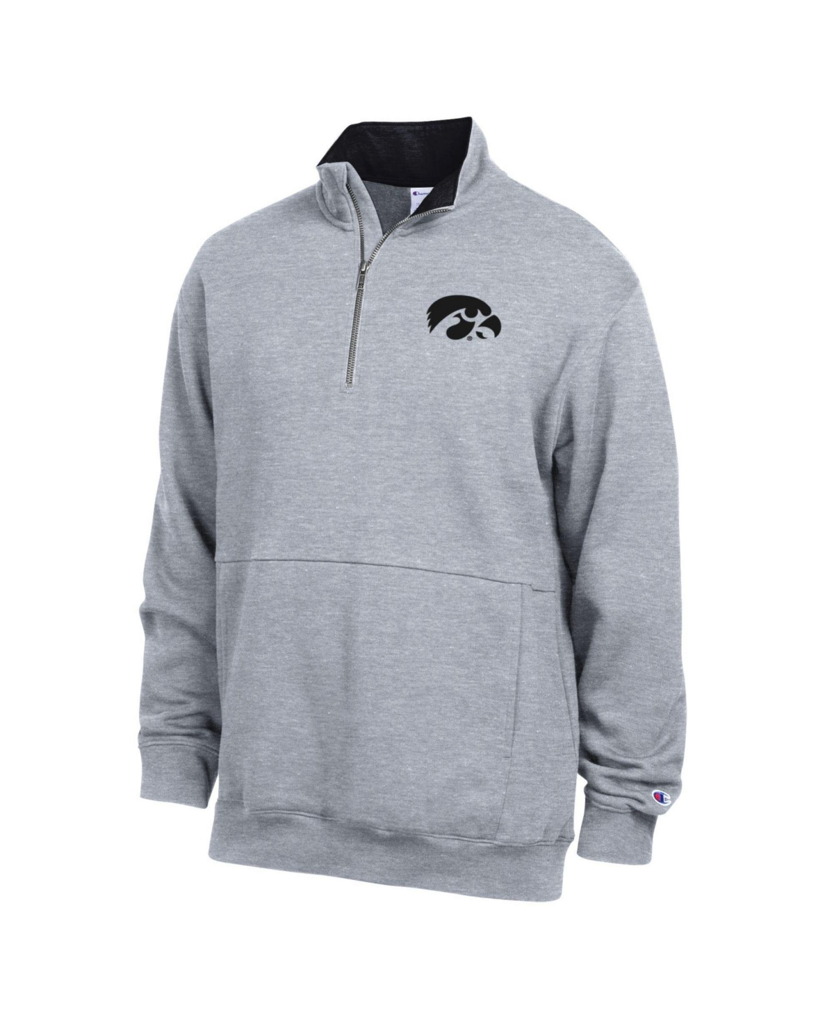 Men's Champion Heather Gray Iowa Hawkeyes Fleece Quarter-Zip Pullover - Heather Gray