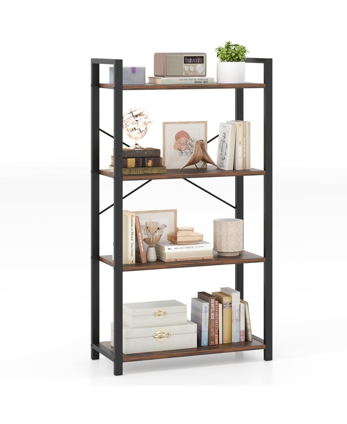 Mecale 4-Tier Bookshelf with Heavy Duty Metal Frame Industrial Display Shelf