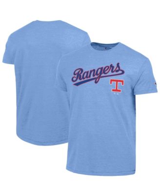 Men's Light Blue Texas Rangers Cooperstown Wordmark Lockup Tri-Blend T-Shirt