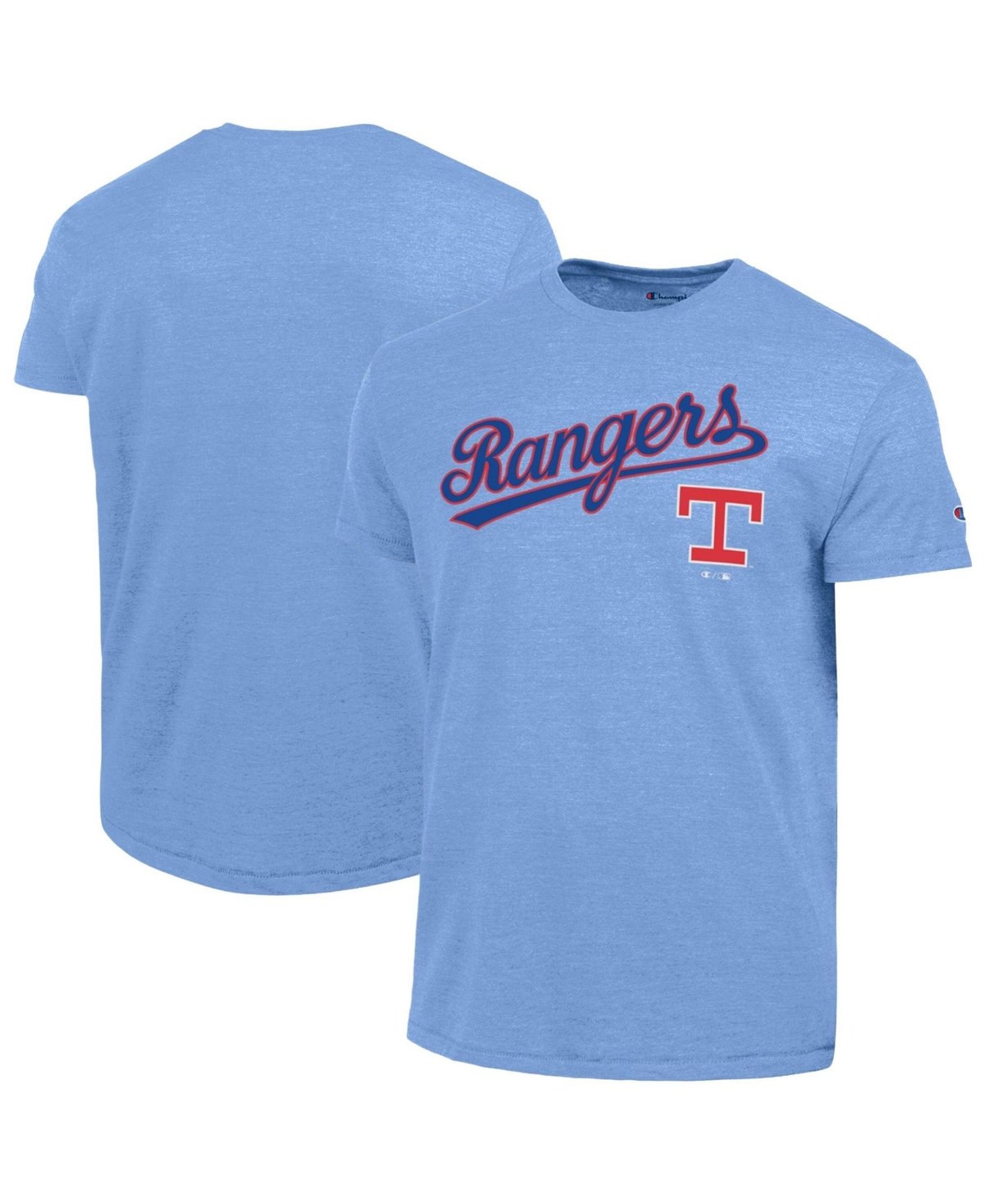 Champion Men's Light Blue Texas Rangers Cooperstown Wordmark Lockup Tri-Blend T-Shirt