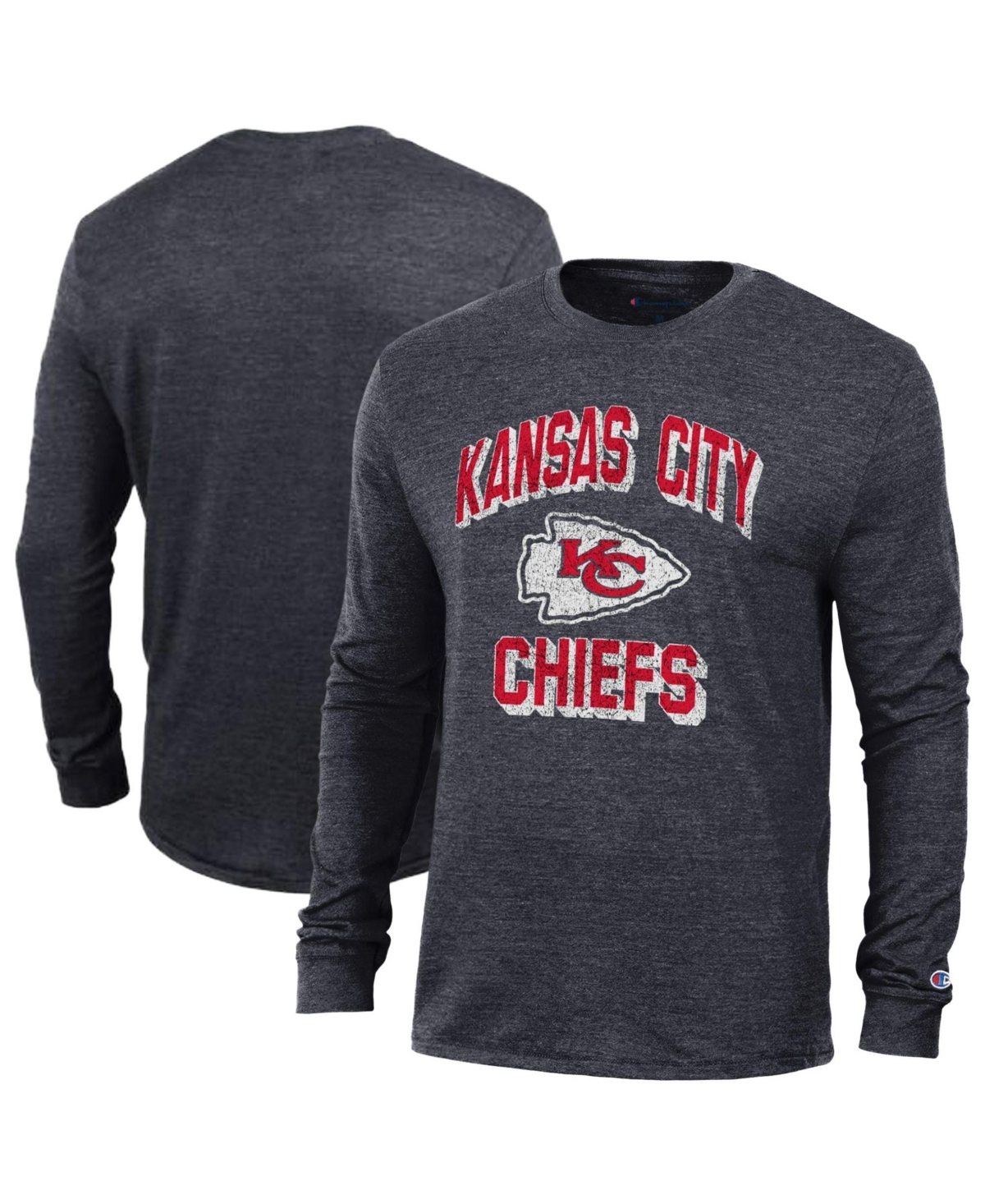 Champion Men's Black Kansas City Chiefs Ultimate Tri-Blend Long- Sleeves T-Shirt