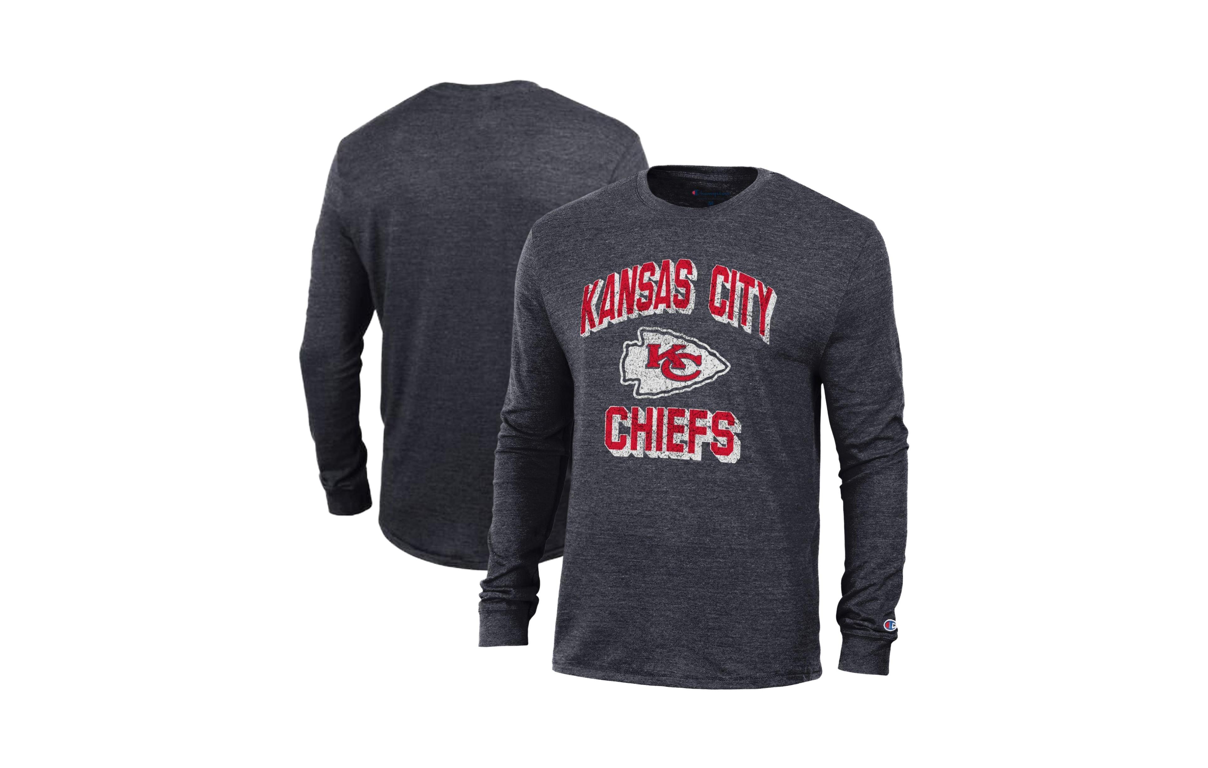 Champion Men's Black Kansas City Chiefs Ultimate Tri-Blend Long- Sleeves T-Shirt
