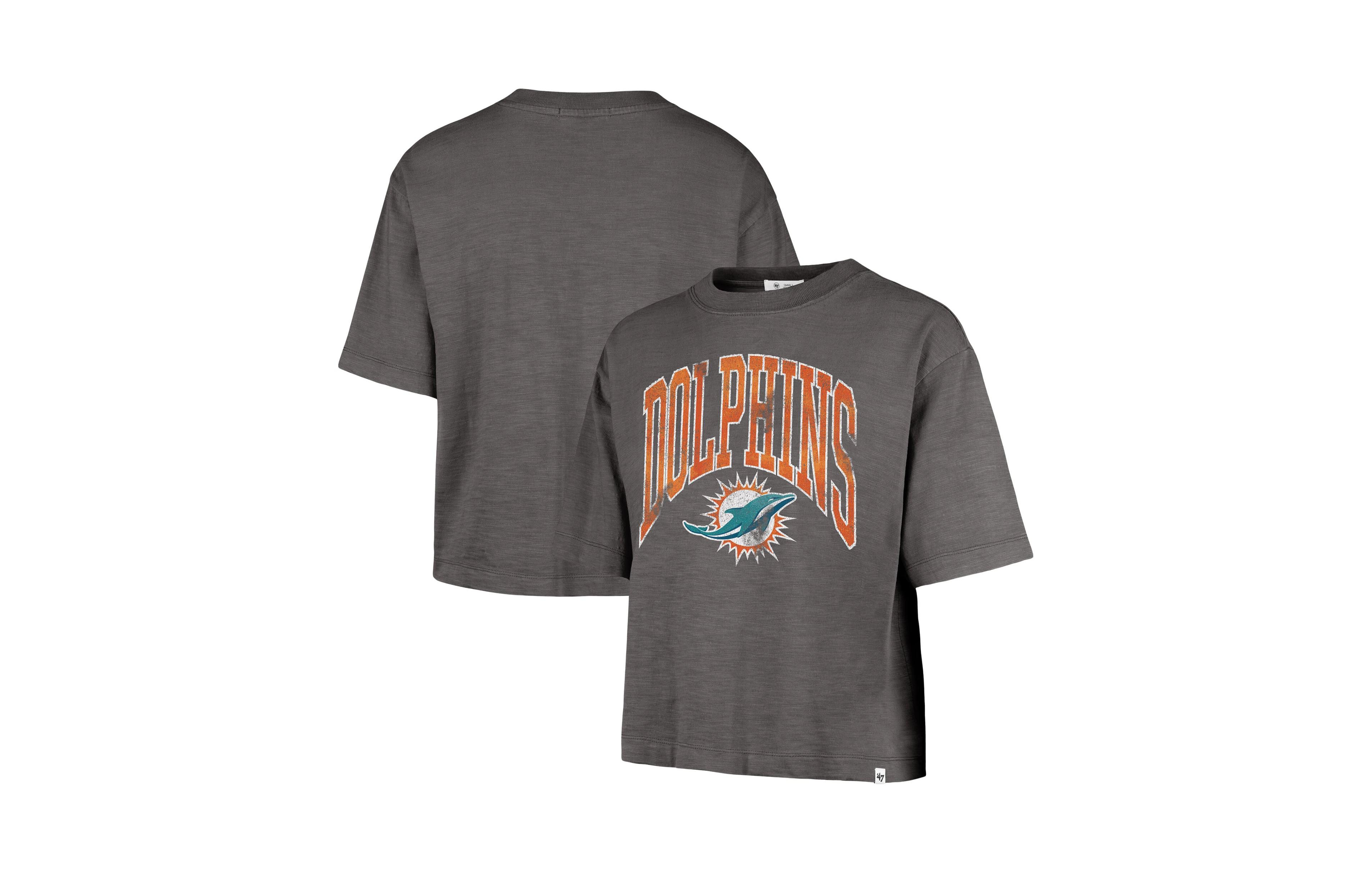 '47 Brand Women's Charcoal Miami Dolphins Cropped Mindi Slub T-Shirt