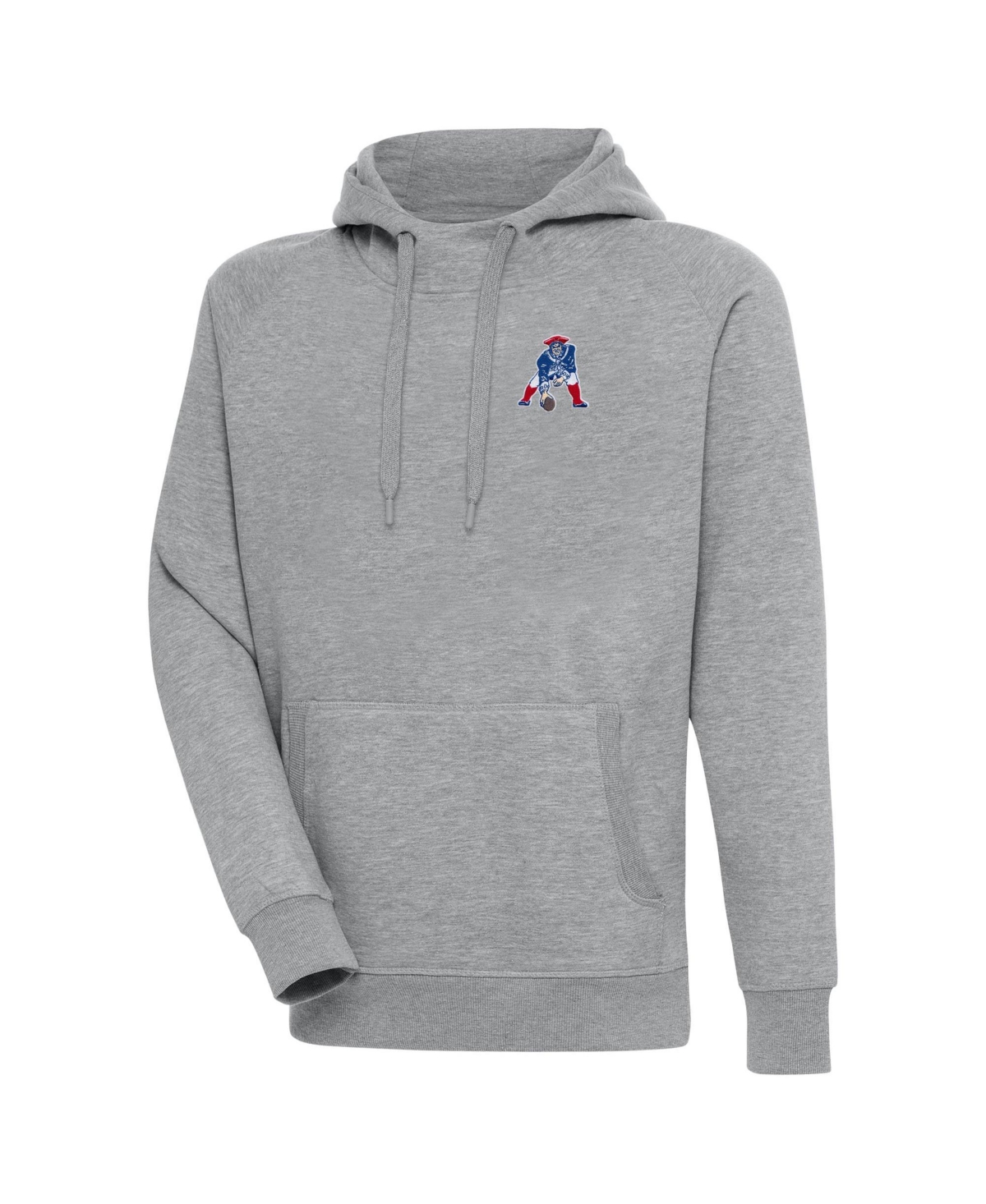 Men's Antigua Heather Gray New England Patriots Throwback Logo Victory Pullover Hoodie