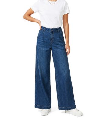 Women's Mid-Rise Pleated Wide Leg Jeans