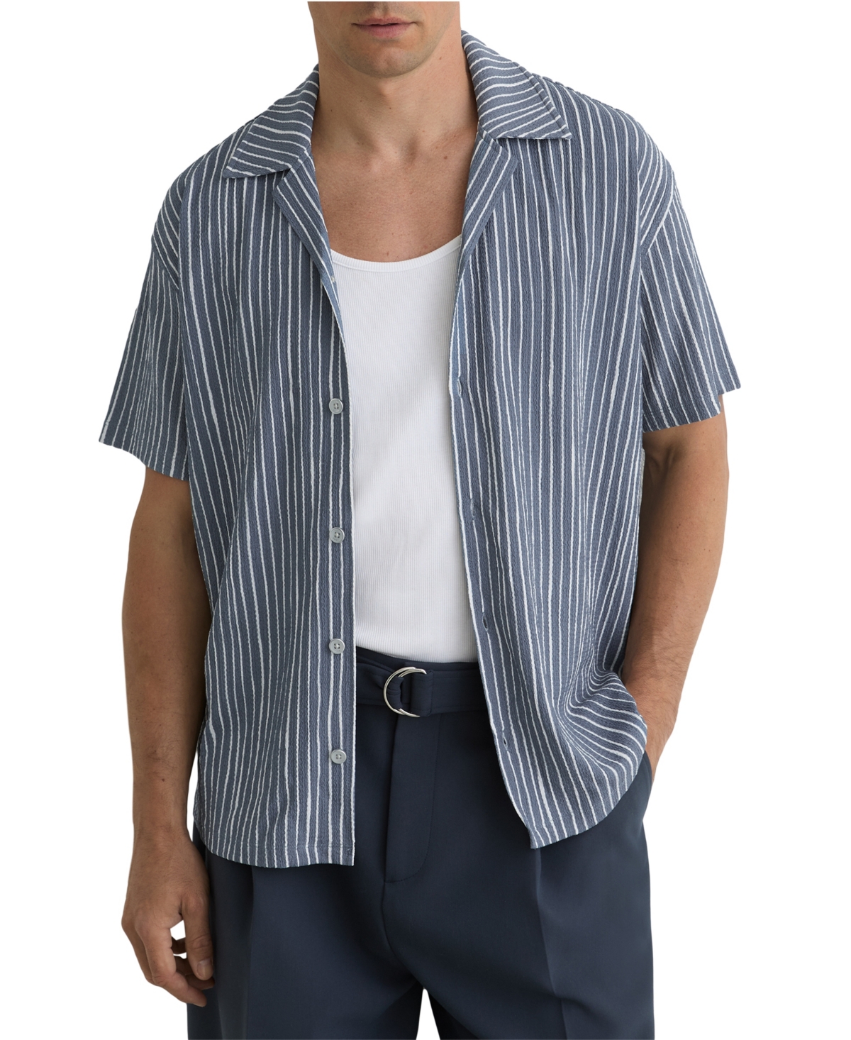 Reiss Men's Max Short-Sleeve Striped Cuban-Collar Shirt