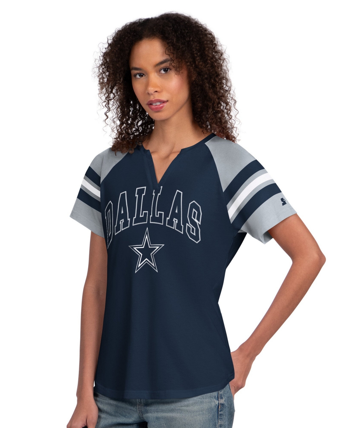 Starter Women's Navy Dallas Cowboys Game On Notch Neck T-Shirt