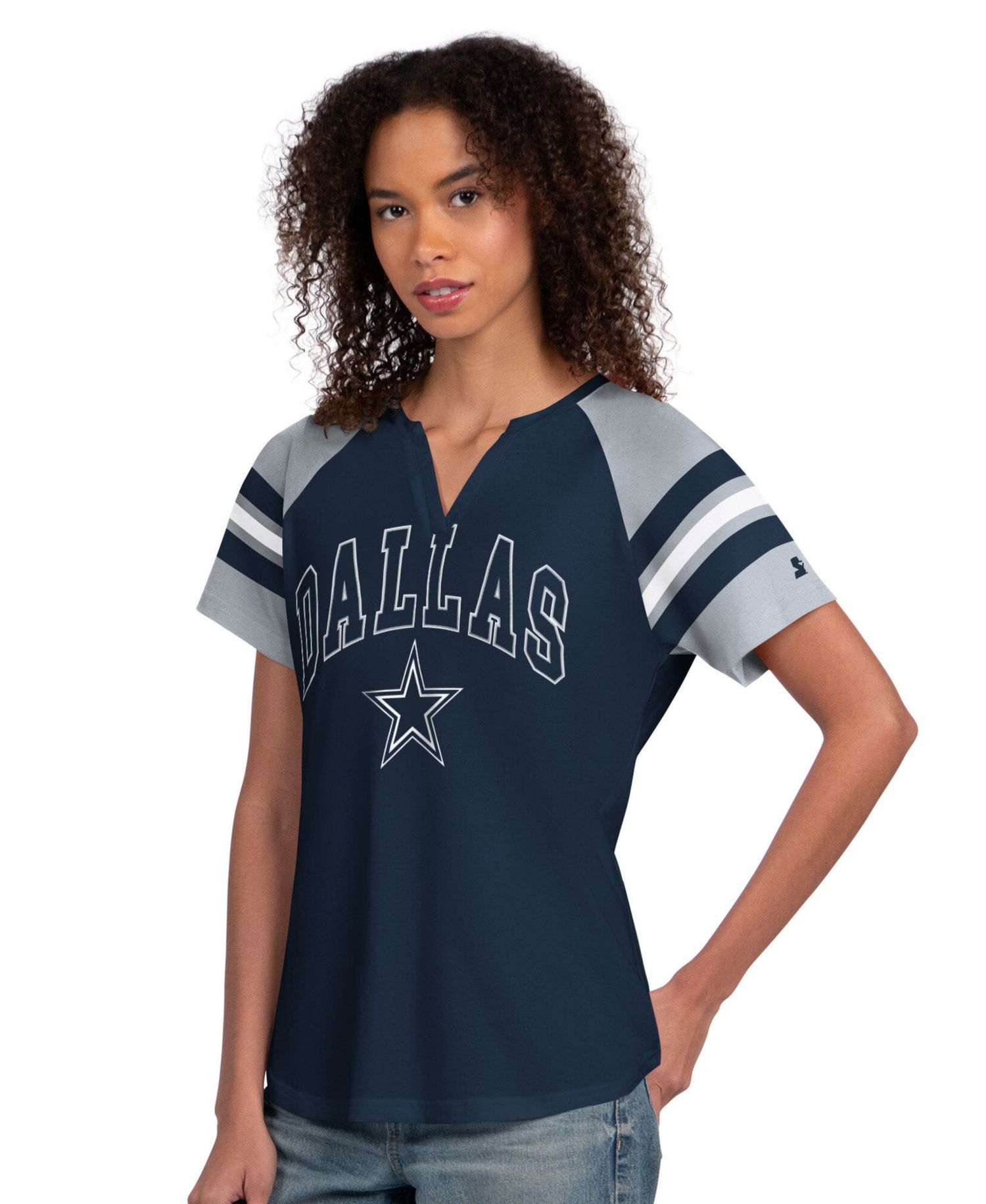 Women's Navy Dallas Cowboys Game On Notch Neck T-Shirt