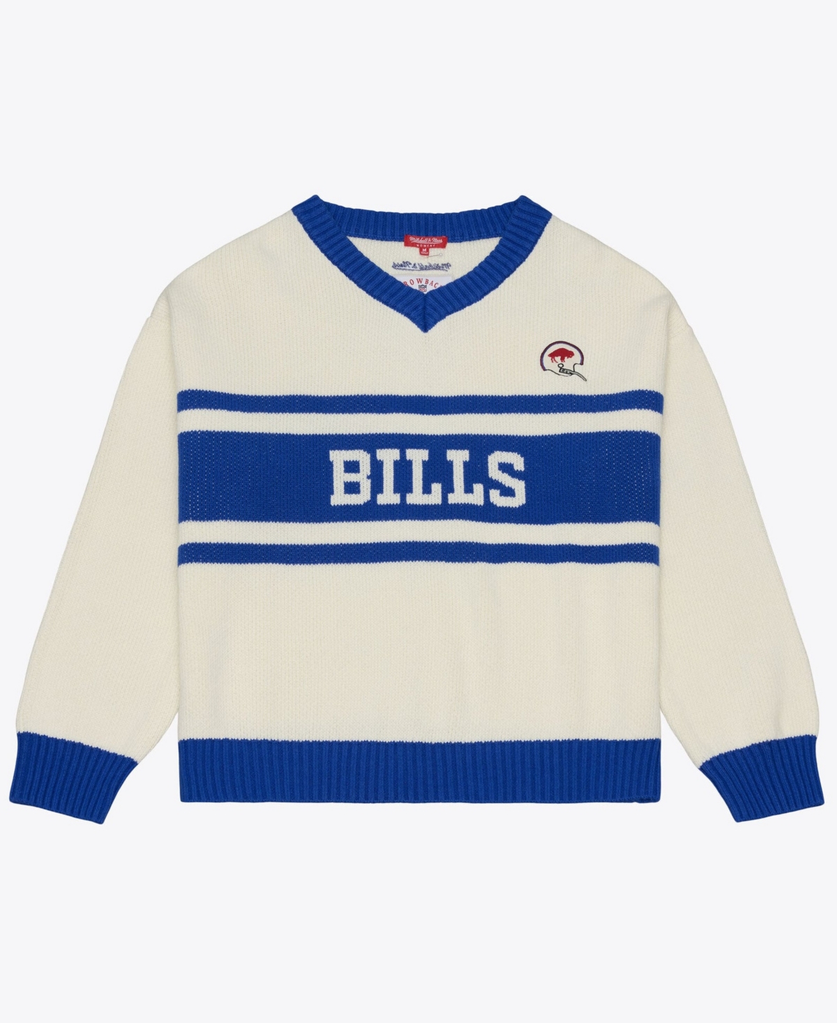 Women's Mitchell & Ness Cream/Royal Buffalo Bills Retro Roots V-Neck Sweater