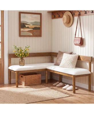 Solid Wood L-Shaped Bench, Corner Dining Bench with Backrest | 2.76" Thick Sherpa Cushion, Seats 4 to 6