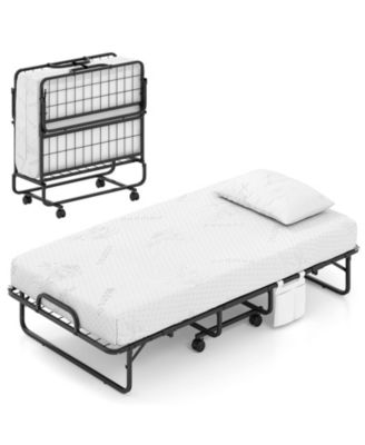 Twin Size Folding Bed with 5 Inch Mattress and Pillow, White