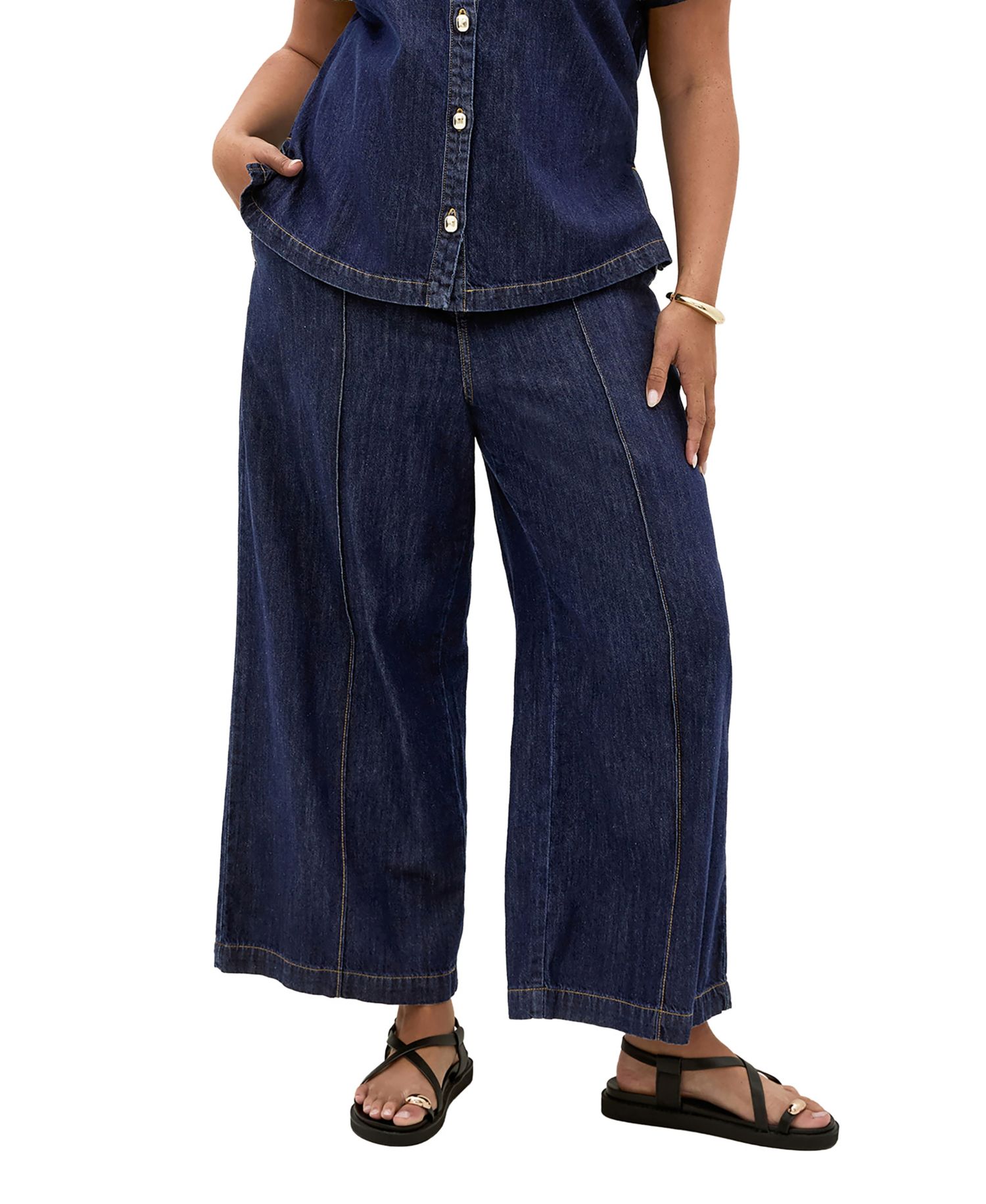 Plus Size Tilly High-Rise Wide-Leg Elastic-Back Cotton Denim Pants