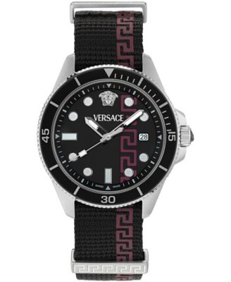 Men's Greca Force Black Matte Silver Stainless Steel Watch, 42mm