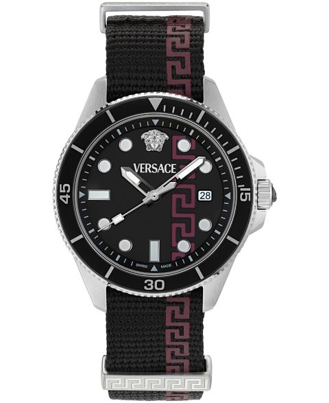 Мужские часы Versace Greca Force Black Matte Silver Stainless Steel Watch, 42mm