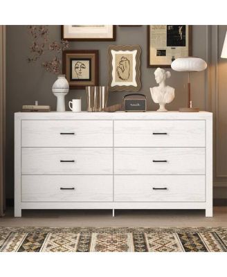 Wood Finish 6-Drawer 63 in. x 15.7 in. x 33.1 in. Dresser, Wooden Chest of Drawers for Bedroom