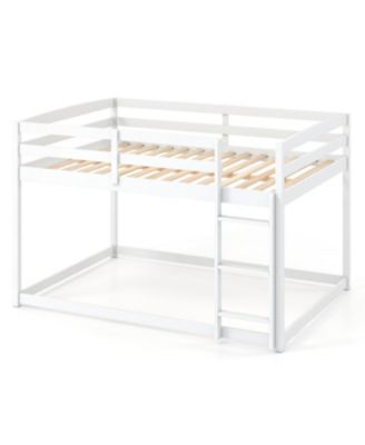 Full Over Full Bunk Bed with Integrated Ladder and Safety Guardrails Solid Wood, White