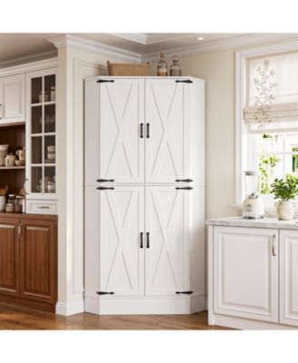 Freestanding Corner Pantry Cabinet with Doors and Adjustable Shelves