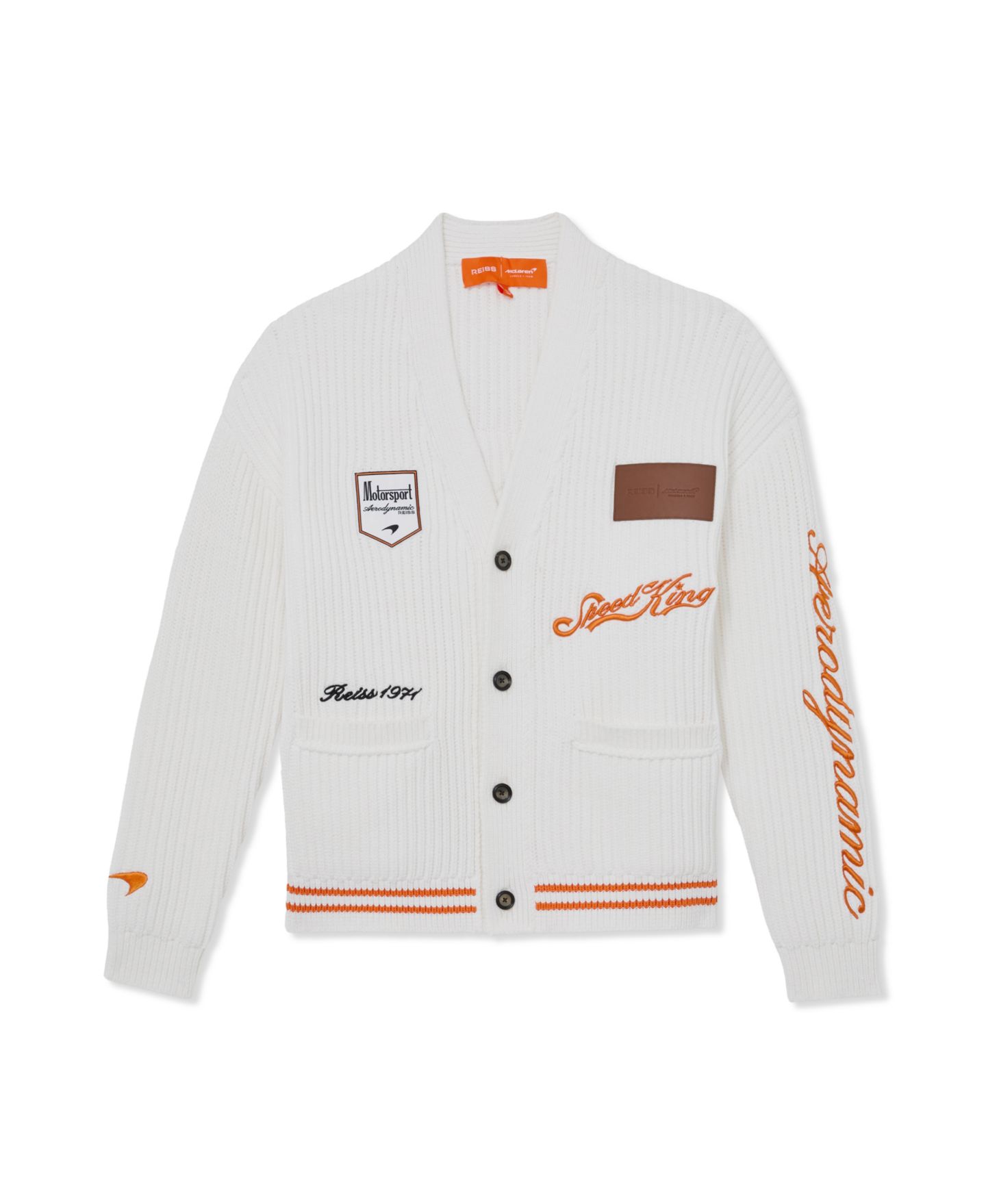 Мужской кардиган REISS Halden McLaren Racing Embroidered Rib-Knit, цвет: Белый — фото 4