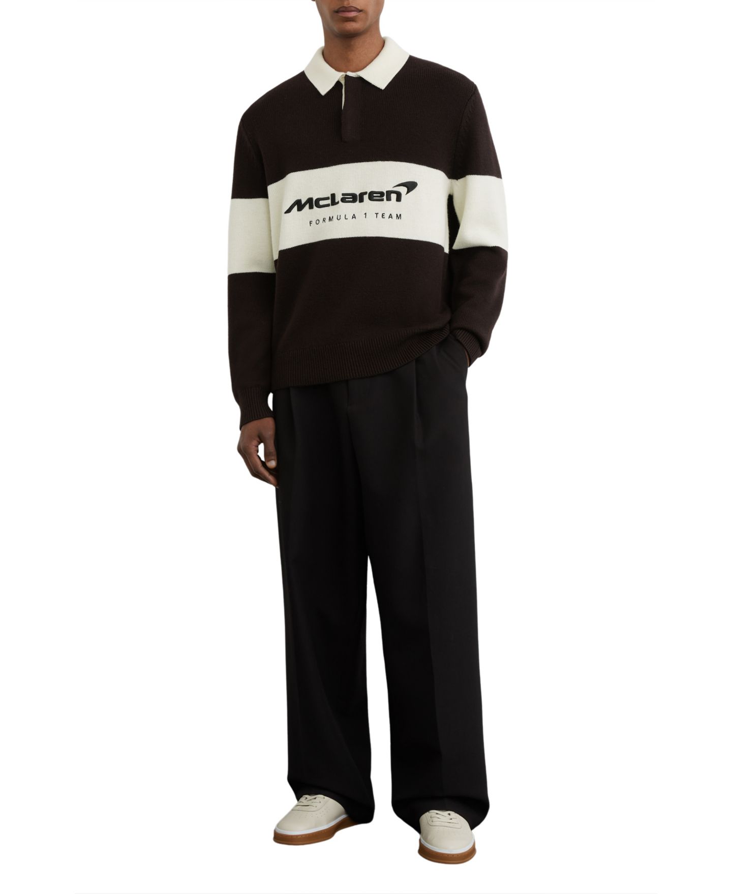 Мужской свитер REISS Relaxed-Fit Wool Elson, цвет: Коричневый / Белый — фото 4