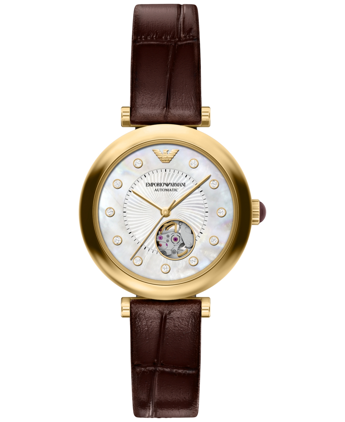 Emporio Armani Women's Automatic Archelia Burgundy Leather Watch 34mm - Burgundy