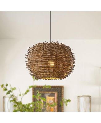 20-inch 1-Light Modern Hand-Woven Rattan Hanging Dining Room Chandelier