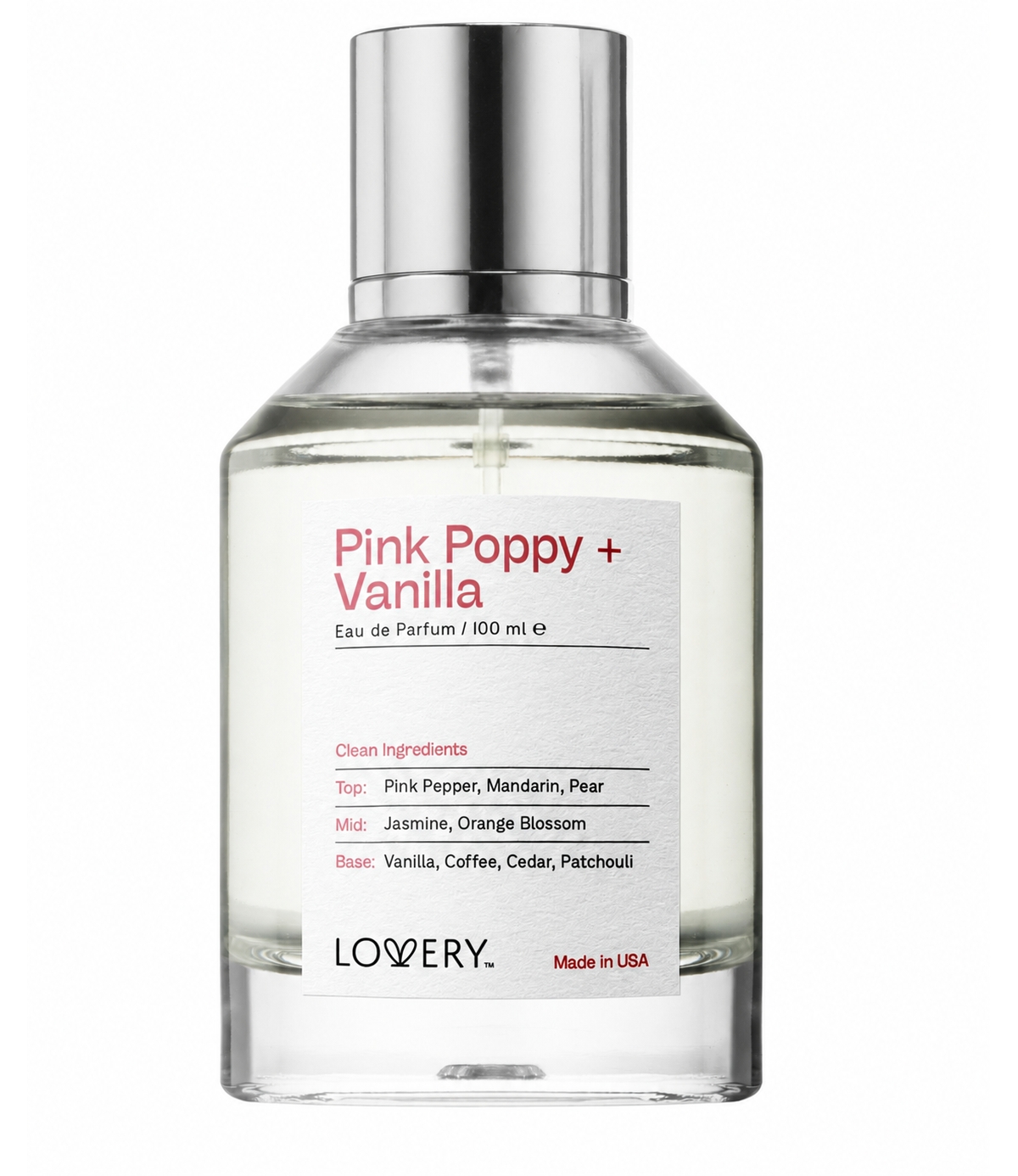 Lovery Pink Poppy and Vanilla Eau de Parfum Spray, Made in Usa 3.4 oz