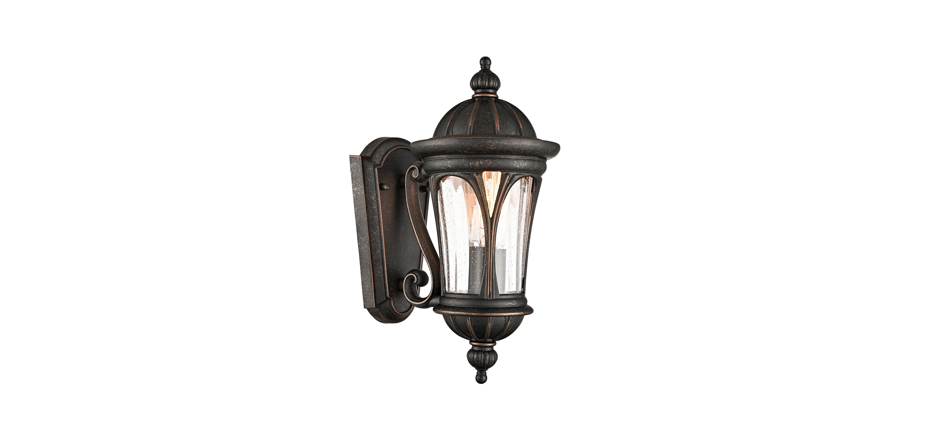 Claxy Outdoor Wall Light Fixture Black Brown Exterior Wall Sconce with Seeded Glass