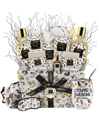 Honey Almond Home Spa Body Care Gift Set, 21 Piece Leopard Design Bath and Body Relaxing Kit