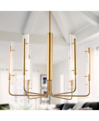 34" Modern Gold 6-Light Art Glass LED Chandelier Adjustable Hanging Light for Dining Room