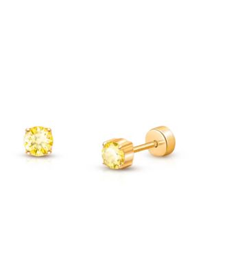 14K Gold on Titanium Crystal Birthstone Stud Screw Back Earrings