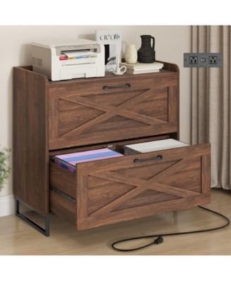 Lateral File Cabinet with 2 Drawers and Charging Station