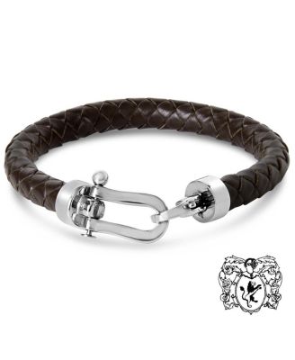 Men's Chorded Leather Stainless Steel Bracelet