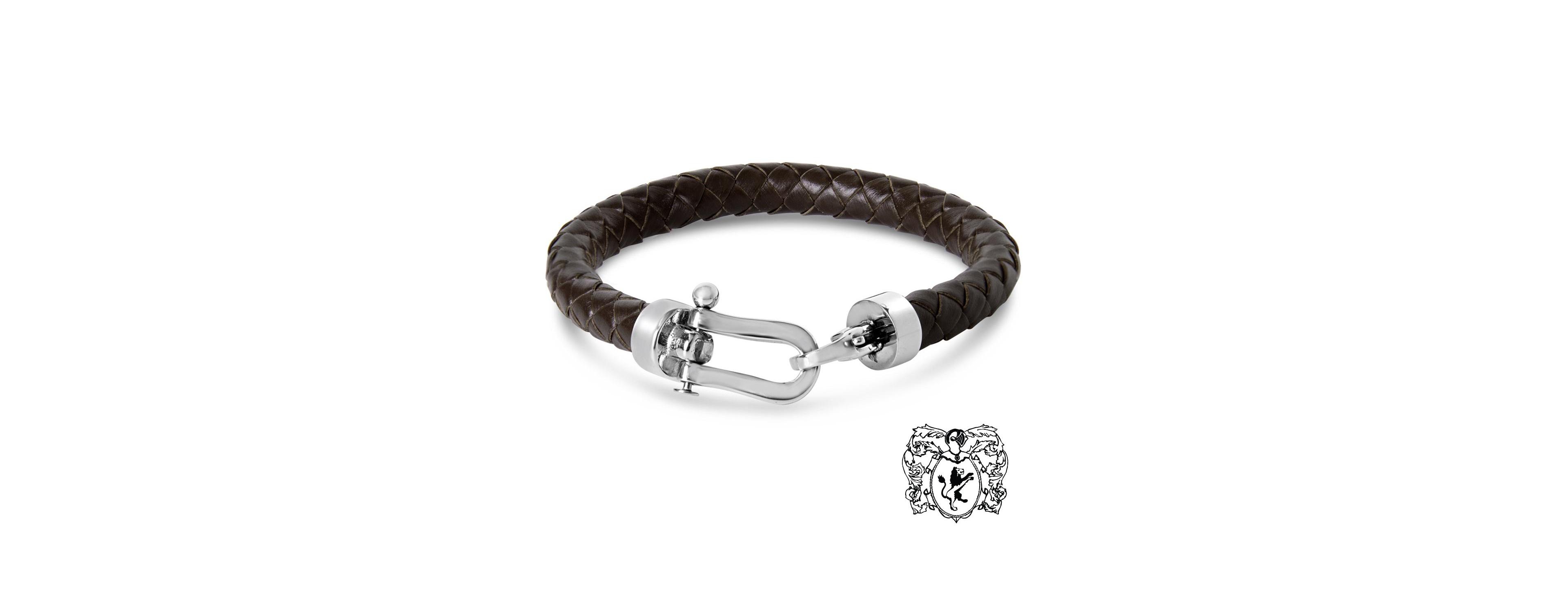 Bruno Magli Men's Chorded Leather Stainless Steel Bracelet