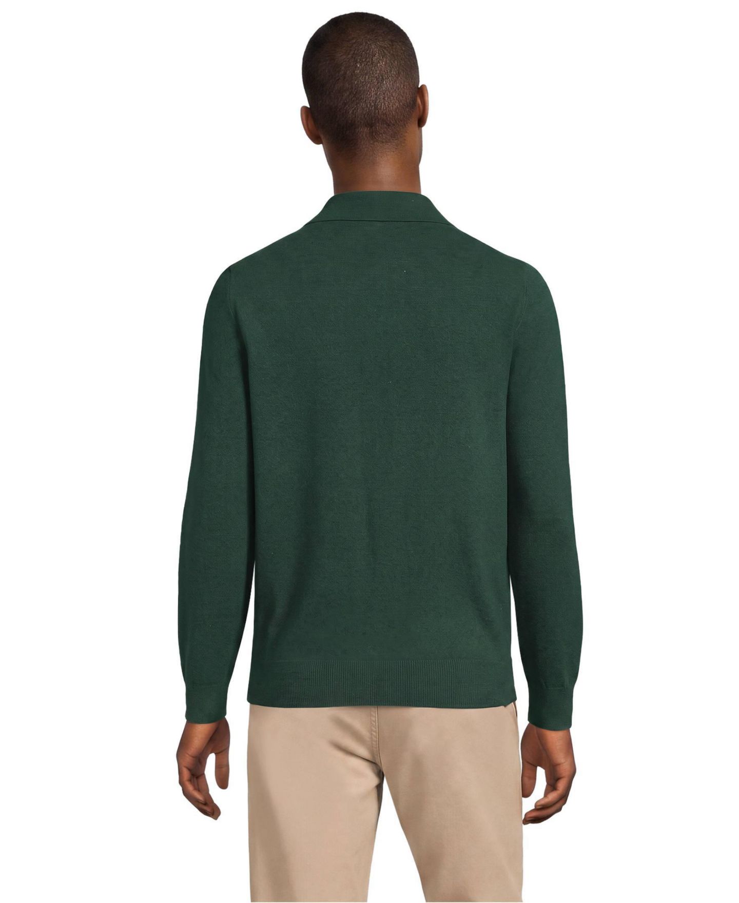Мужские рубашки Lands' End Long Sleeve CashTouch Sweater Polo, цвет: Вечнозелёный меланжевый — фото 2