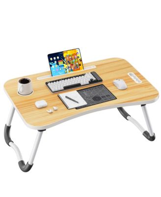 Folding Lap Desk Wood Laptop Bed Table Cup Holder Portable Working