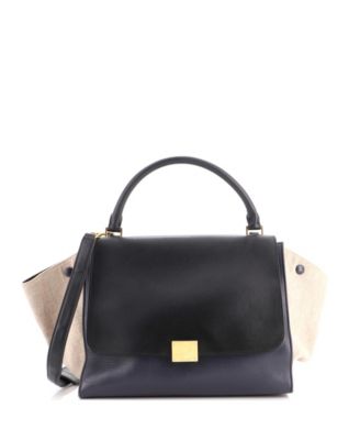 Medium Leather-Canvas Trapeze Shoulder Bag